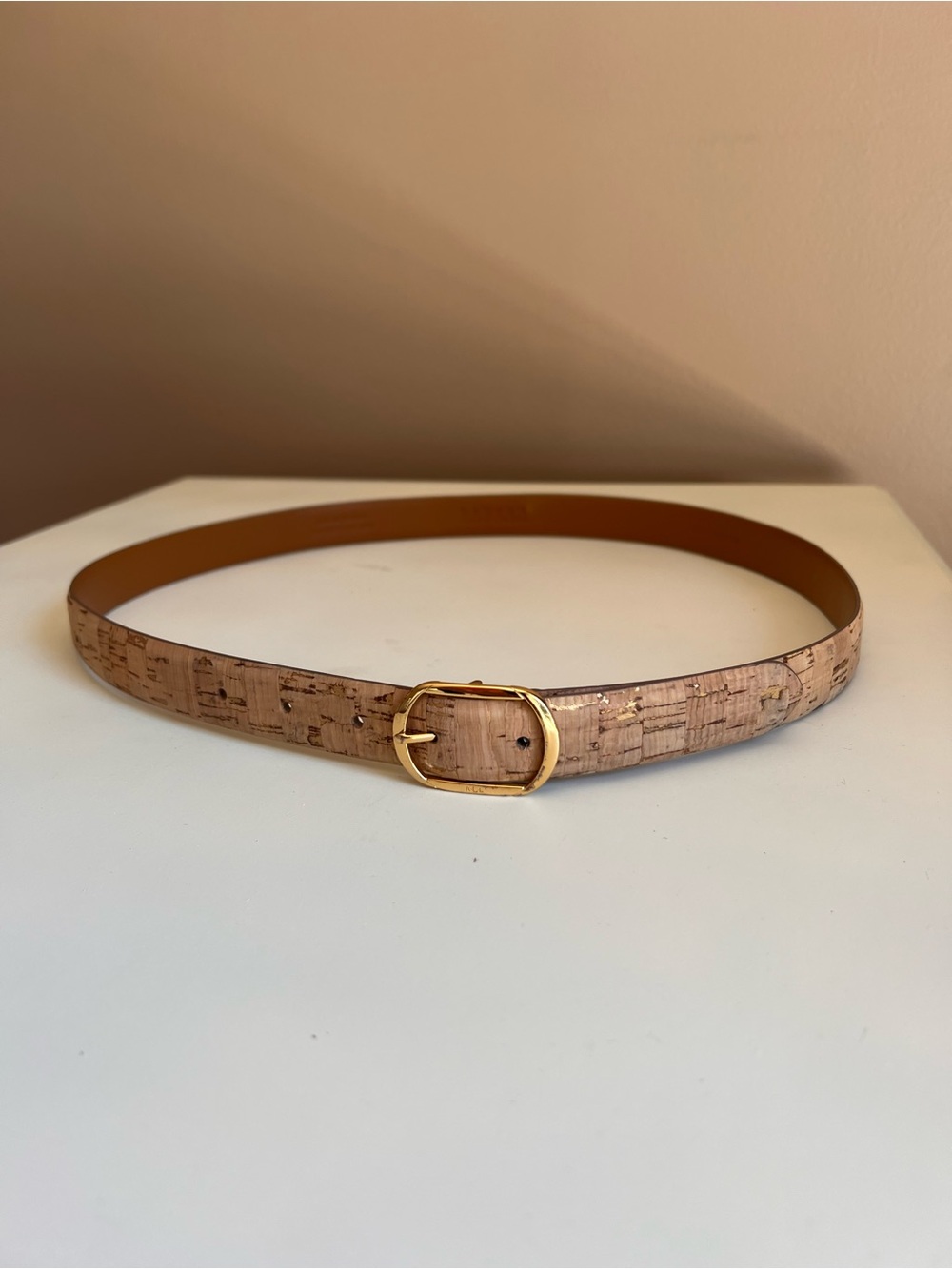 Ralph Lauren Cork-Textured Belt with Gold Buckle - Picture 2 of 6